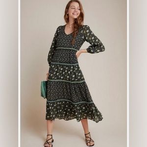 Anthropologie NWT Karoline tiered Long Sleeve Maxi Dress